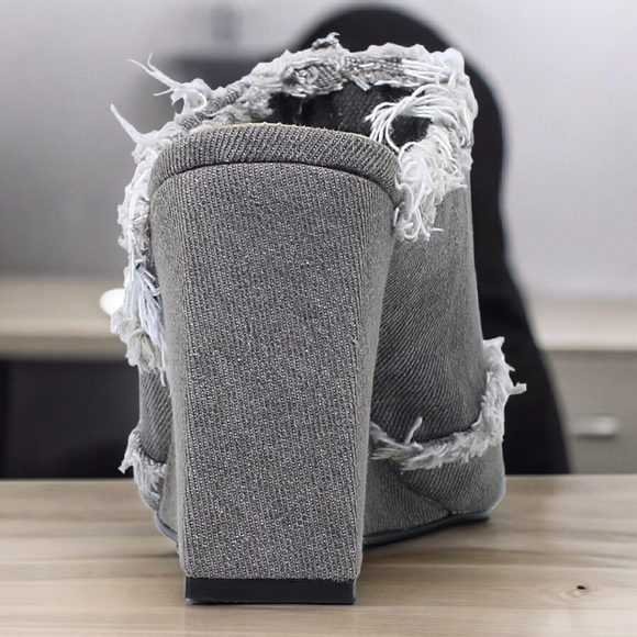 Reitoye Women's Slide Wedge Denim Close Pointed Toe Heels Sandals, 9 - Picture 5 of 16